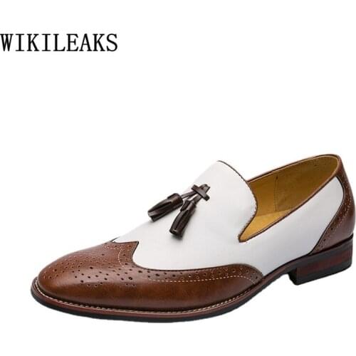 Formal Loafers Brogue Shoes Men Tassels Brown Dress Shoes for M E N Black Party Shoes for Man 2021 Chaussure Homme Cuir Zapatos