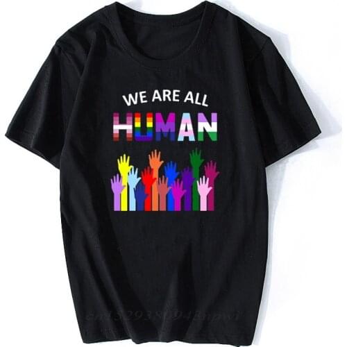 We Are All Human LGBT Gay Les Rainbow T-shirt Short Sleeve Hipster Tops Men Tshirt Aesthetic Tumblr Harajuku Fashion T Shirts