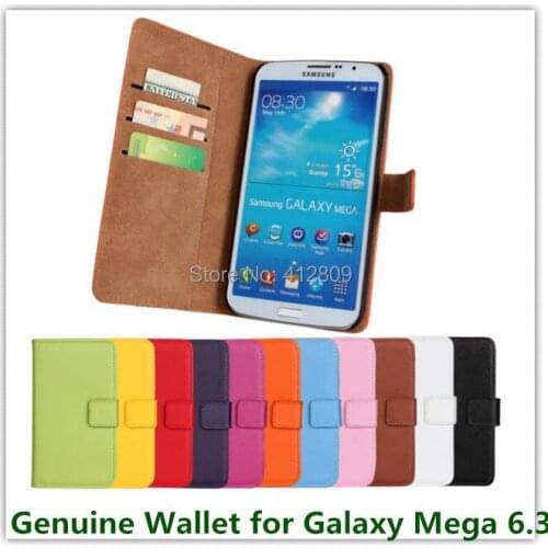 11 Colors Genuine Leather Stand Style Wallet Cover Case for Samsung Galaxy Mega 6.3 i9200 Credit Card Holder FreeFree Shipping