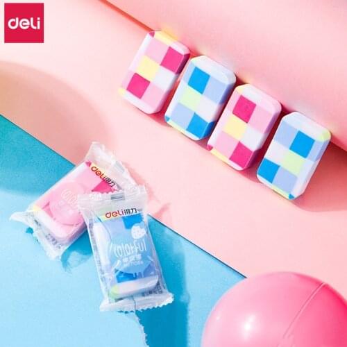 Deli Cute Pencil Erasers 1 Pcs Independent Packaging Candy Colors Erasers for Kids Stationery Material Environmental Safety