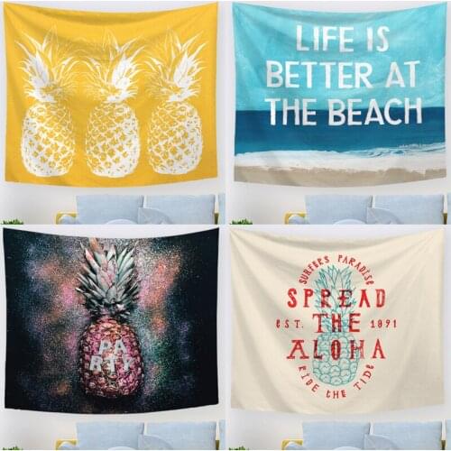 Summer Pineapple Wall Tapestry Hanging Beach Sea Waves Blue Tapestries Black White Tapestry Hippie Home Decoration Warm Colour