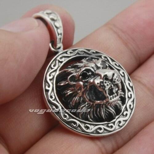 LINSION 925 Sterling Silver Guardian King Lion CZ Round Charms Biker Punk Pendant 8B003