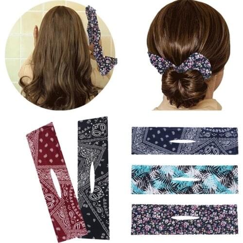 Deft Bun Fashion Hair Bands Women Summer Knotted Wire Headband Print Hairpin Braider Maker Easy To Use DIY Accessories