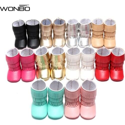 WONBO New arrived Pu suede leather 3 layer Tassel moccasins baby Newborn baby boots infant first step shoes