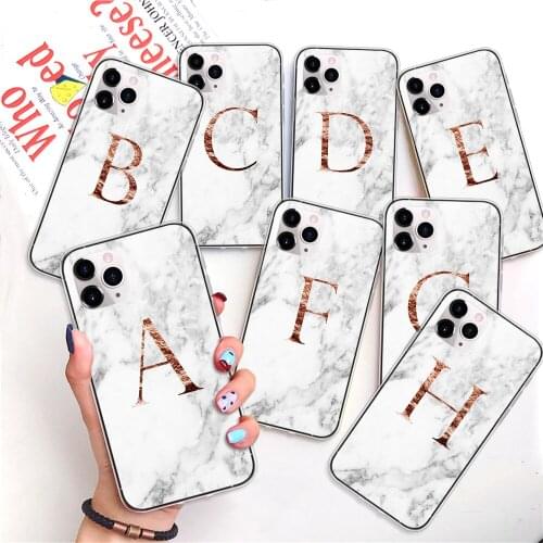 Marble Rose Gold Flower Phone Case for IPhone 11 Pro Max 12 Pro XS Max X XR XS Max 12 Initial Letter A Z Alphabet Soft Coque