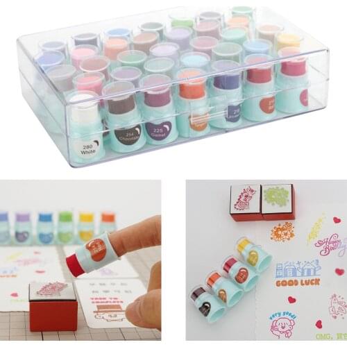 Set of 35 Colorful Stamp Ink Pads for DIY Craft Stamp on Paper Wood Fabric - Rainbow Vibrant Colors with Plastic Storage Box
