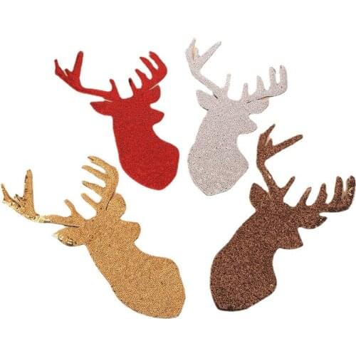 4pcs/lot Sequins Embroidery Patches Gold Silver Clothing Christmas Decoration Cute Animal Elk Moose Iron Heat Transfer Applique