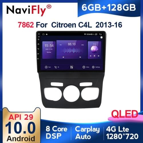 NaviFly 6GB+128GB 8 Core Carplay QLED 1280*720 Android 10.0 Radio GPS Car Muletimedia Player For Citroen C4 2 B7 2013 - 2016