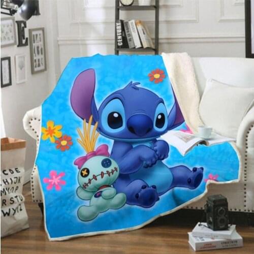2020 New Cartoon Stitch Fleece Blanket Plush 3d Printed for Adults Sofa Sherpa Fleece Bedspread Wrap Throw Fashion Blanket
