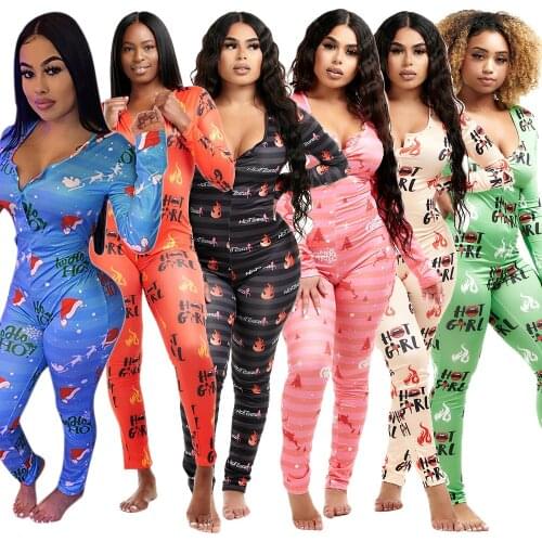 2021 New Arrival Sexy Womens One Piece Pajama Romper Long Sleeve Bodysuit Jumpsuit Sleepwear Night Wear Fall Winter