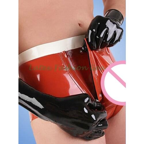 New Fashion Latex Boxer Shorts Sexy Red Rubber Boxer Shorts Underwear With Front Zipper Plus Size Hot Sale