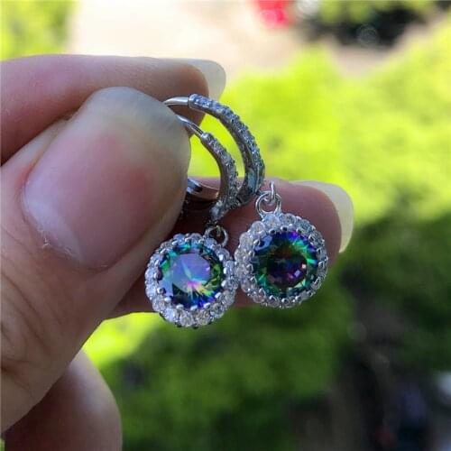 Charming Round Zircon Wedding Earrings Rose Gold Silver Color Hoop Earrings Luxury Female White Crystal Stone Earrings For Women