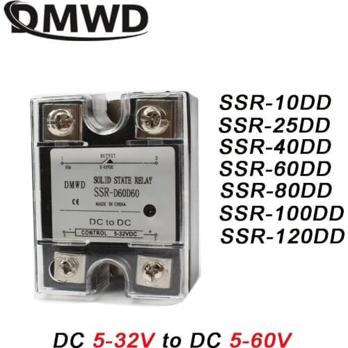 1Pc SSR 10DD/25DD/40DD/60DD/80DD/100DD/120DD DC single phase solid state relay with indicator Input 5-32V DC load 5-60V DC