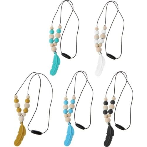 OOTDTY Silicone Baby Safe Teething Toy Infant Feather Jewelry Teething Necklace Newborn Nursing Chewing Toys Baby Shower Gift