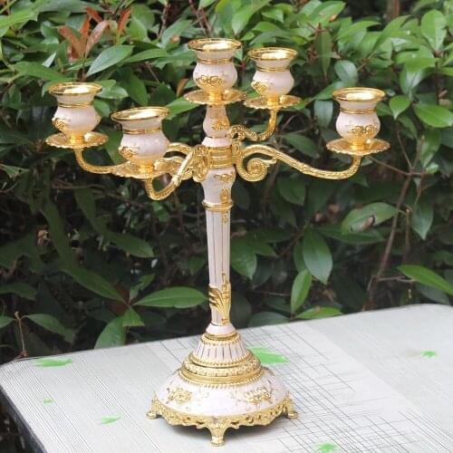 IMUWEN Candle Holder 5-arms Shiny Golden Plated Candelabra Romantic And Luxury Metal For Wedding Events Or Party Decor
