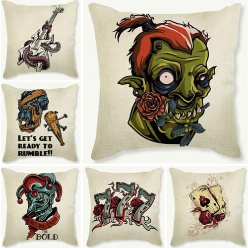 Nordic Punk Portrait Pillow Case Cushion Cover Vintage Skull Guitar Style Home Decoration Car Sofa Chair Throw Pillow Cover