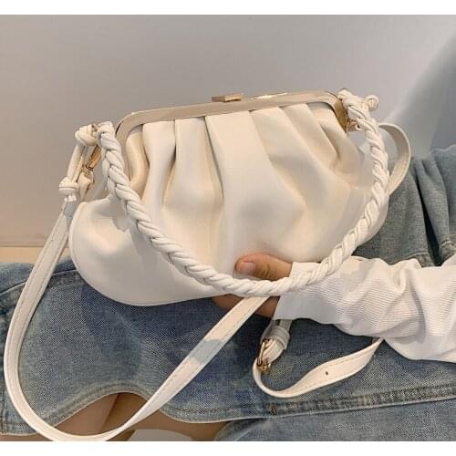 Folded Leather Dumpling Handbags for Women Fashion Designer Bag Shopping Shoulder Crossbody Bags White Black Bolsa Feminina BB25