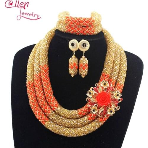 Stylish nigeria wedding Nigerian Wedding African Beads Jewelry Set Handmade Indian Bridal Necklace Sets Bracelet Earrings N0015
