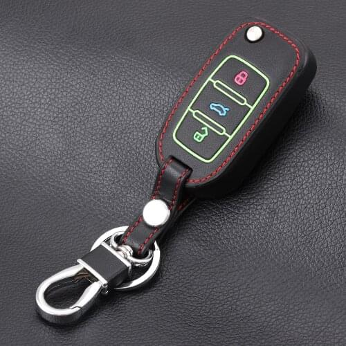 Luminous leather car key cover for Volkswagen VW Jetta Passat B6 B7 CC Golf POLO Bora Gol CrossFox For Skoda Octavia A5 For Seat