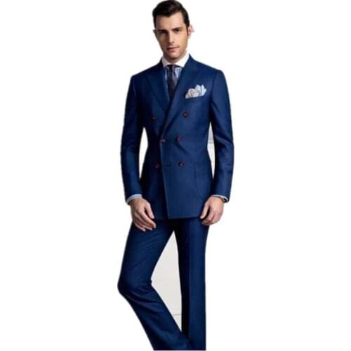 Double Breasted Suits Coat Bespoke Ropa Formal Hombres Office Business Wedding Blazer5Pieces(Jacket+Pant+Handkerchiefs+Tie)