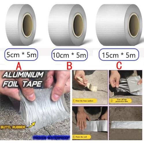 5M High Temperature Resistance Waterproof Tape Aluminum Foil Thicken Butyl Tape Wall Crack Roof Duct Repair Adhesive Tape