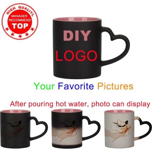 Magic DIY Pink mug Custom Pictures Mug heating color logo cup Color changing mug custom photo Unique gift inside color Mug