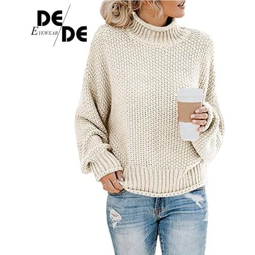 Women Oversize Solid Knitted Sweaters Warm Long Sleeve Pullover Sweater Black Casual Loose Autumn Winter Turtleneck Sweater