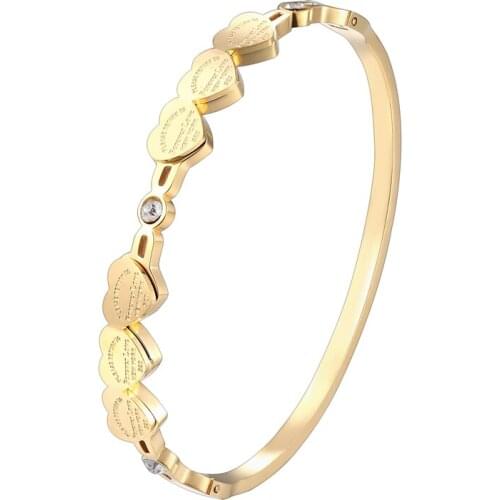 Beautiful Crystal And 6 Forever Love Small Peach Heart Bracelets & Bangle Stainless Steel Brand Jewelry Woman Bangle Wholesale