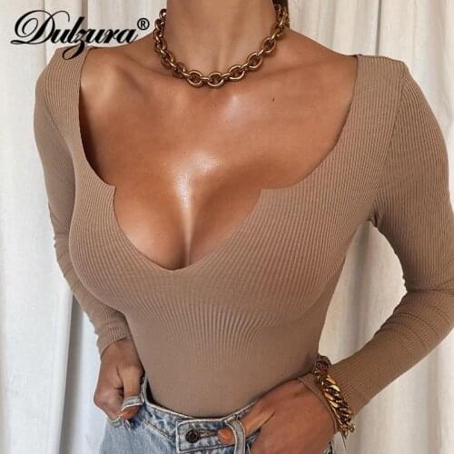 Dulzura 2021 Autumn Winter Women Solid Ruched Long Sleeve V Neck Bodycon Sexy Casual Basic Body One Pieces Rompers
