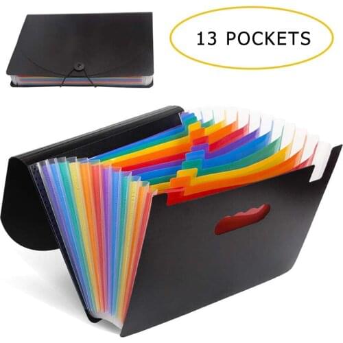 13 Pockets Portable Expanding File Folder A4 Letter Size Document Holder Desk File Storage Bag with Colorful Labels and Lid