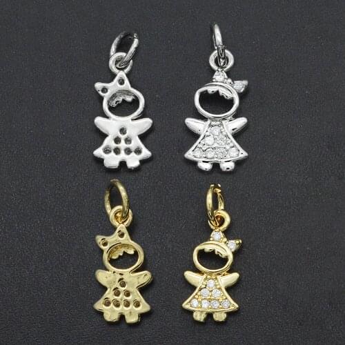 17x7mm 100% CZ Zircon DIY Jewelry Girl Charm Pendant Wholesale Jewellwery Finding Supplies Necklace Making Charms