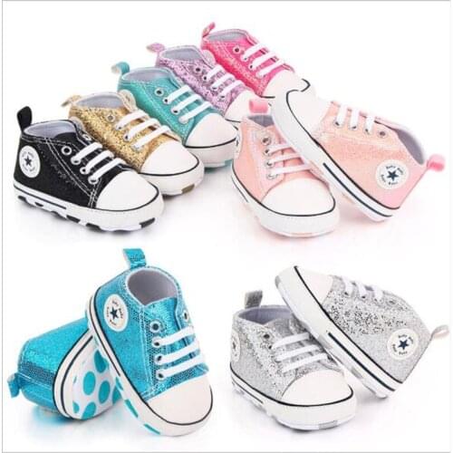2020 Classic Casual Shoes Baby First Walkers Fashion Bling Newborn Sports Sneakers Antislip Infants Boys Girls Shoes