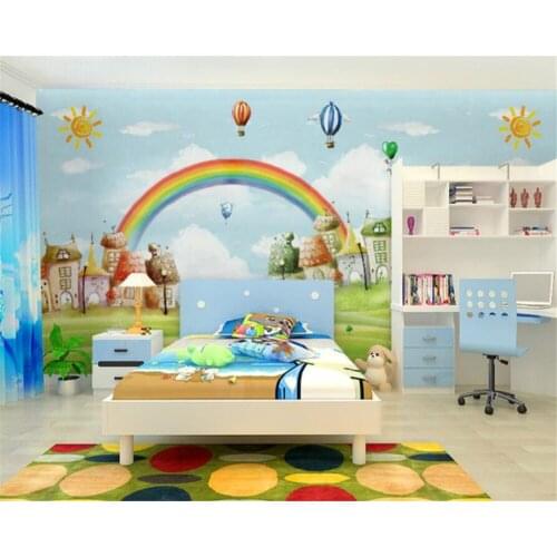 Beibehang Custom 3d wallpaper mural mushroom rainbow naive cartoon world childrens room backdrop 3d wallpaper papel de parede