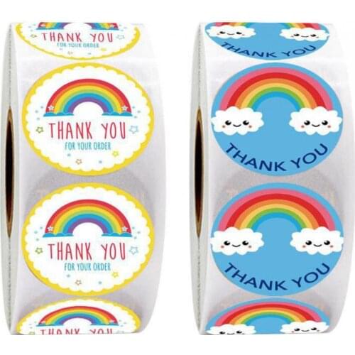 500pcs Cartoon Blue Thank You Stickers Cute Sun Rainbow Clouds Sticker For Handmade Gift Decor Labels Kids Reward Stickers