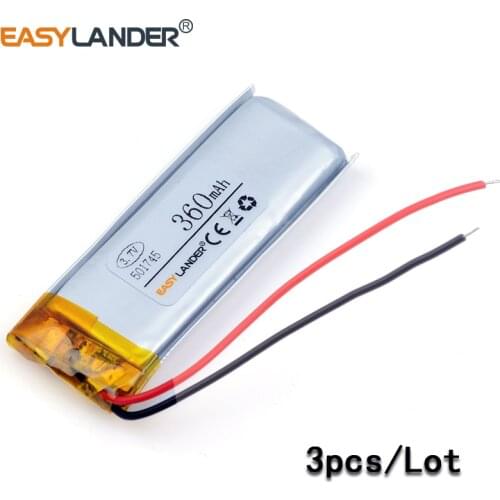 501745 3pcs 3.7V 360mAh Rechargeable Li-Polymer Li-ion Battery For Mp3 Mp4 Mp5 DIY PAD DVD E-book bluetooth headset051745