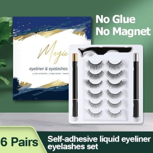 6 Pairs Mixed False Eyelashes New Self-adhesive Liquid Eyeliner Set Waterproof Non Magnet Quick-drying Eyeliner Lashes Wholesale