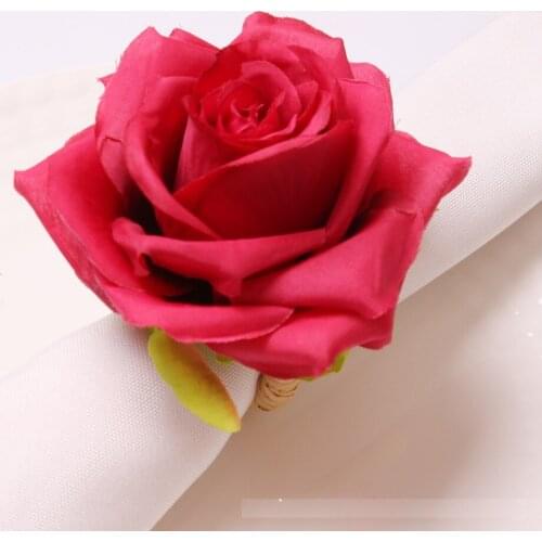 6pcs New wedding table setting simulation rose flower napkin ring fake flower napkin button cloth ring