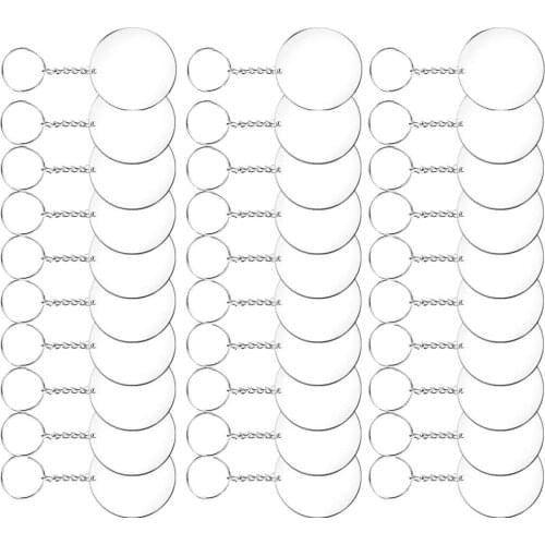 72/96pcs Acrylic Key ChainsTransparent Circle Discs Set Key Chains Clear Round Acrylic Keychain Blanks Keychain for DIY A50