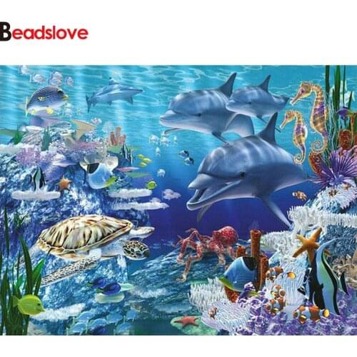 Full 5D DIY Handmade Diamond Mosaic Diamond Painting Seahorse turtle coral dophin 5d Cross Stitch Diamond Embroidery seascape
