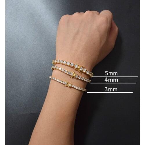HIYONG Tennis Bracelet, Chain Hip Hop Jewelry 3mm 4mm Men AAA Cubic Gold Color CZ Bracelets Birthday Gift Christmas Dropshipping