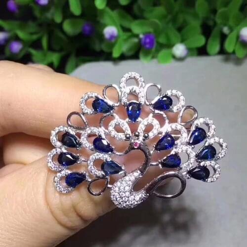 Natural sapphire brooch, 925 silver, phoenix style, good quality gemstones and luxurious atmosphere