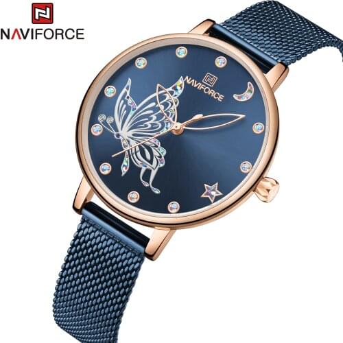 NAVIFORCE Luxury Brand Watch Women Fashion Dress Quartz Ladies Mesh Stainless Steel 3ATM Waterproof Casual Watches for Girl 2020