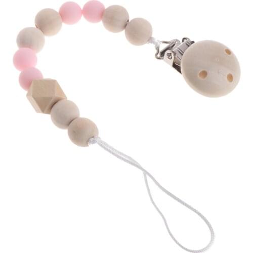 Nipple Holder Beaded Wooden Baby Pacifier Clip Chain Nipple Leash Strap Pacifier Clips Soother Chain