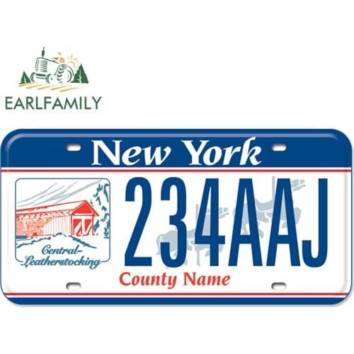 EARLFAMILY 25cm x 12.5cm for New York License Plate Vinyl Car Stickers Snowboard Suitcase Window Trunk Decoration Vehicle Decal