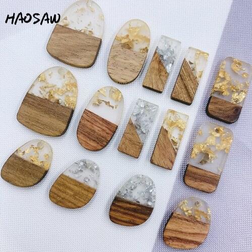 HAOSAW Choose 6Pcs/Lot Semi Resin Wood/Multi Designs/Gold Silver Glittler Resin/DIY Jewelry Making/HandMade/Earring Findings