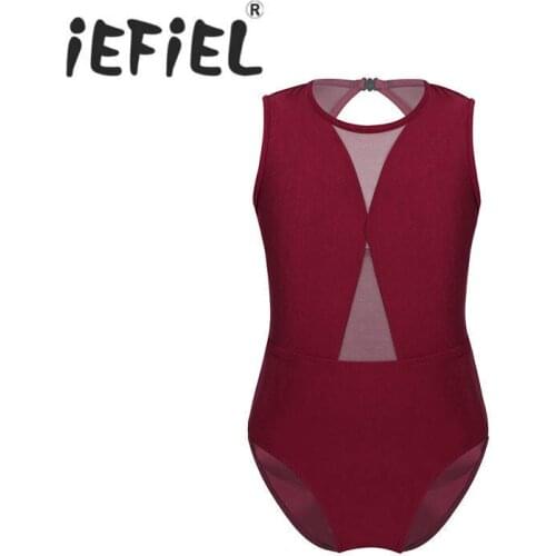 IEFiEL Children Kids Girls Mesh Keyhole Back Ballet Dance Gymnastics Leotard Jumpsuit Child Stage Performance Exercise Dancewear