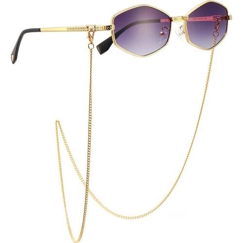 JackJad 2021 Fashion Vintage Classic Polygon Metal Style Sunglasses With Chain Women ins Trendy Brand Design Sun Glasses 2A230