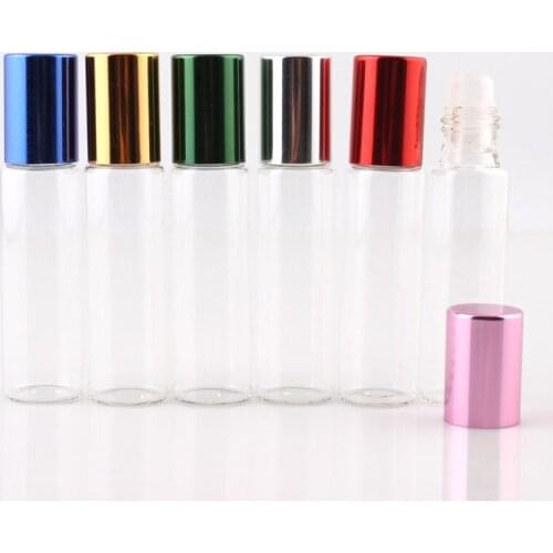 Jxcaih 12pcs 10ml Portable Essential Oil Perfume Bottle Transparent Glass Ball With Colored Hat Refillable Cosmetic Oil Bottle