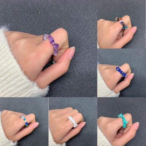 Boho Handmade Natural Stone Energy Rings Women Stretchy Fashion Jewelry Colorful Adjustable Crystal Wedding Party Ring