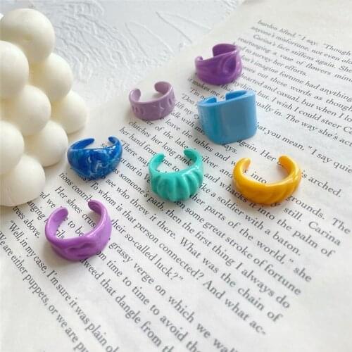 New Trendy Colorful Geometric Irregular Round Rings Hand-painted Simple Vintage Open Rings For Women Girl Party Jewelry Gift